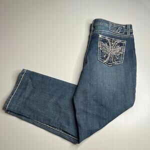 Women’s Code Bleu Jeans Marielle Slim Straight Size 14/31 Blue Rhinestone Embell